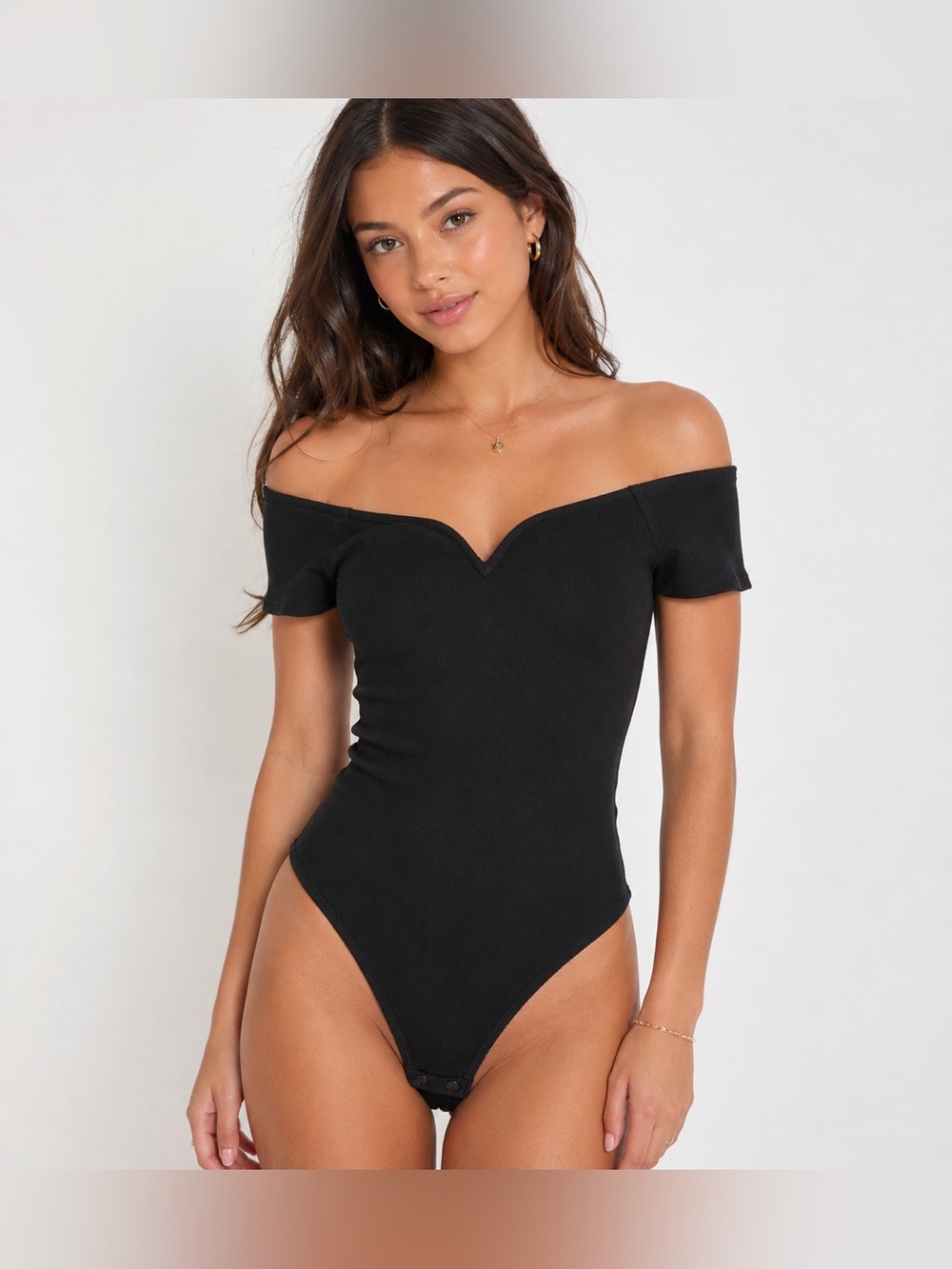 EXPRESS Black Ribbed Off-Shoulder Sweetheart Neckline Bodysuit